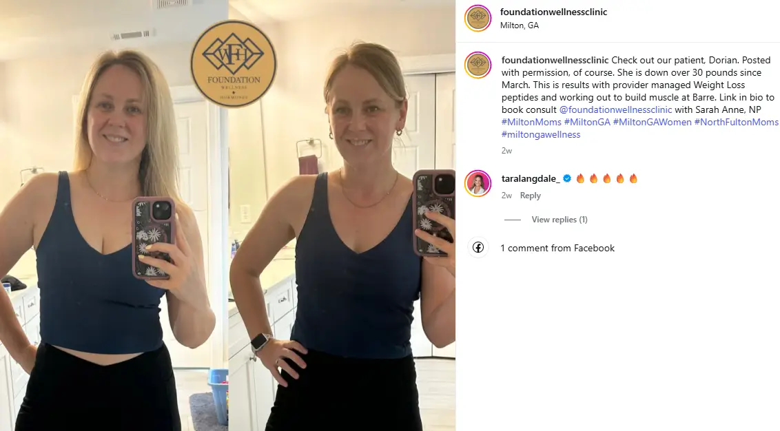 Dorian shares a progress photo in a Foundation Wellness social post