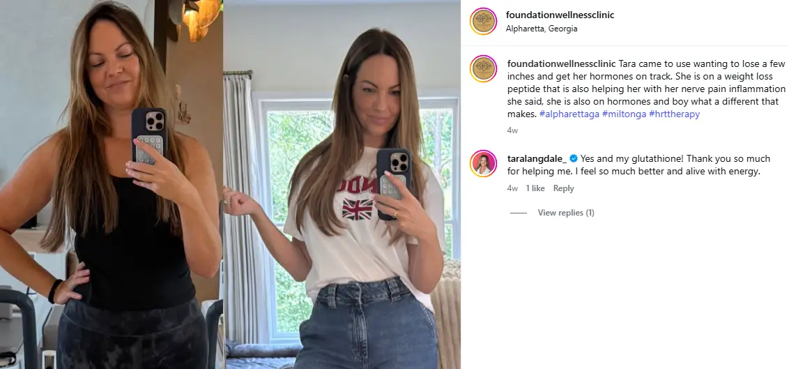 Tara shares a progress photo in a Foundation Wellness social post